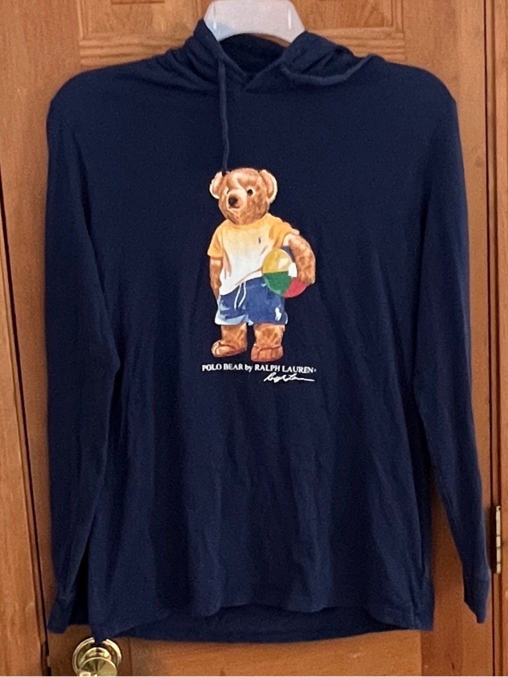 Ralph Lauren Navy Polo Bear Hoodie with Beach Ball Graphic